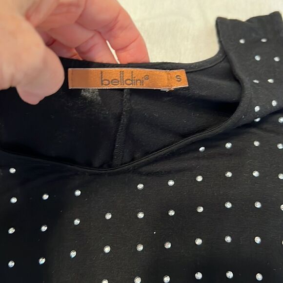 Bellini size S black tunic with silver embellishments drapey shark bit hem EUC - Picture 3 of 7